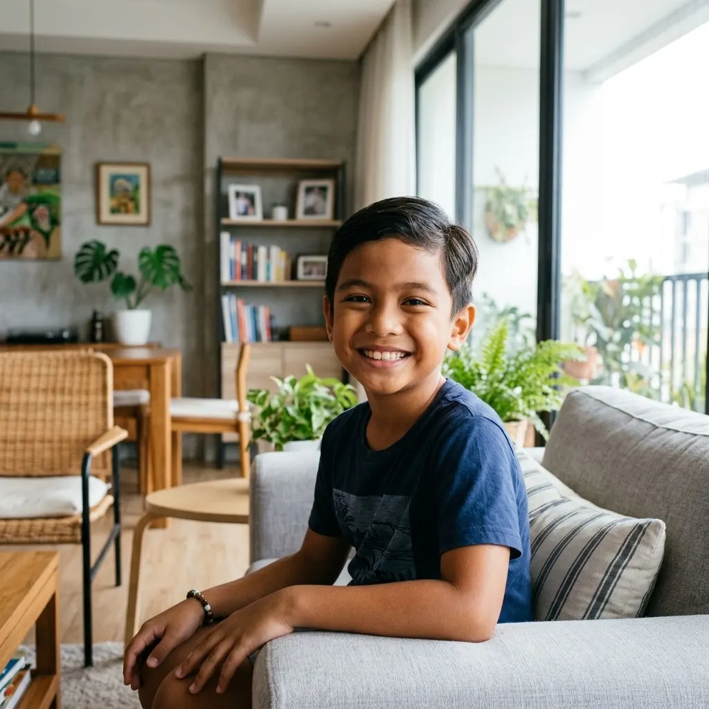 A child laughing joyfully outdoors